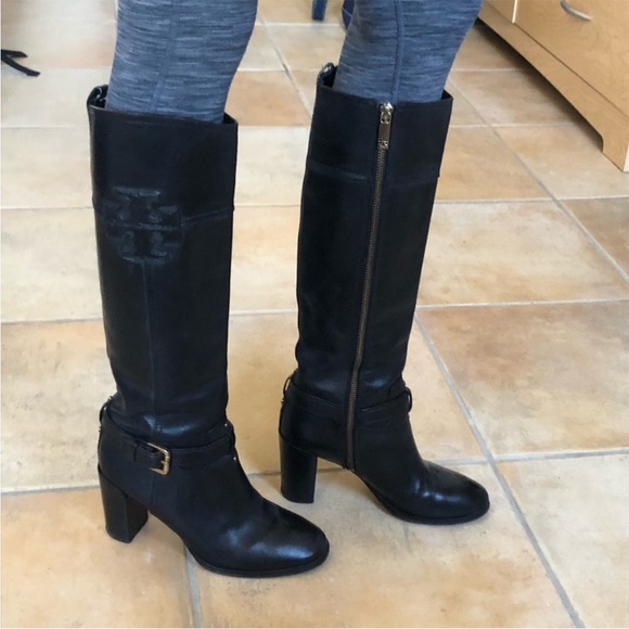 Tory Burch Blair Black Leather Knee-High Boots - Picture 2 of 10